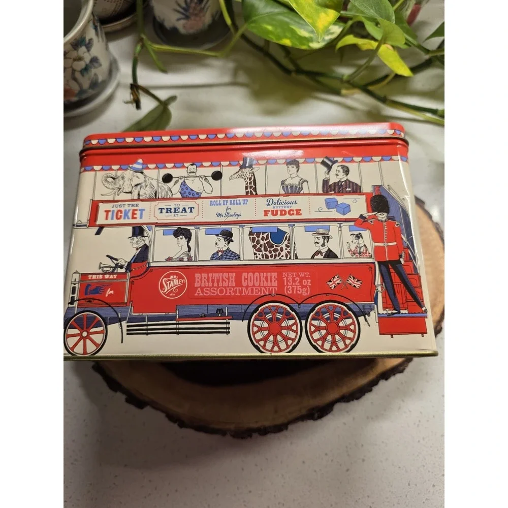 Mr Stanley's British Cookies Tin Bus Container, Great Graphics,Empty
